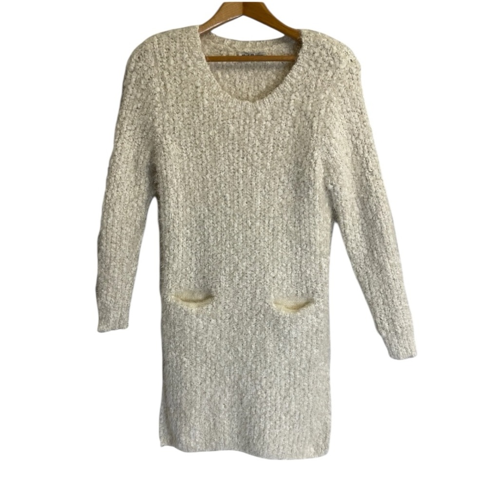 Red Queen Boucle Knit Sweater Dress Tunic Cream Wool Blend Size M